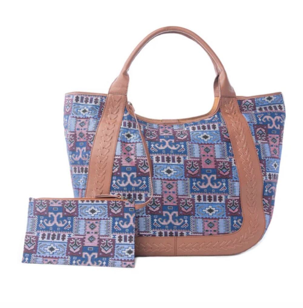 NWT Boutique Western Wagon Trail Jacquard Tote Bag in Dusty Lilac
